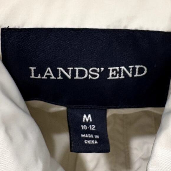 Lands End Size M Puffer Vest Down Feather Fill Removable Hood Faux Fur Trim - Picture 7 of 15